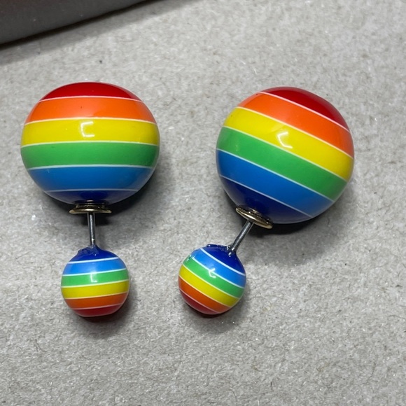 Vintage Estate Bubble Back Rainbow With Red Gems Earrings RARE 1 Of A Kind - Picture 7 of 7